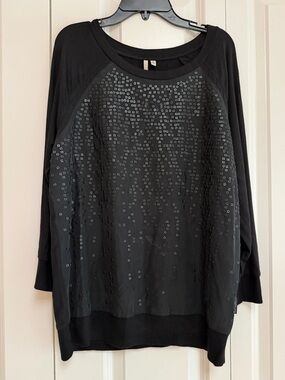 Calvin Klein Black Sequin Long Sleeve Tee Lightweight Cotton Blend Top Size M